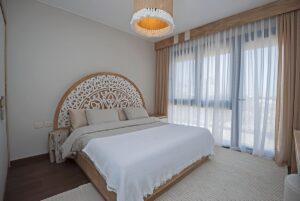 wooden double bed with storage