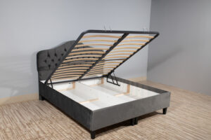 wooden double bed with storage